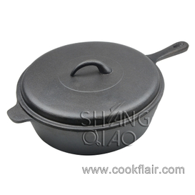 Pre-seasoned Cast Iron Chicken Fryer Pan Sauce Pot with Lid