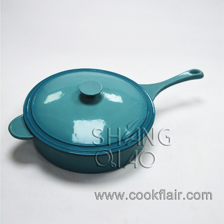 Blue Enameled Cast Iron Flat Bottom Sauce Pot