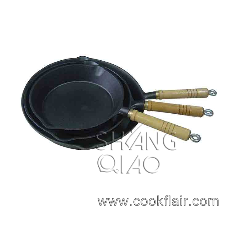 Pre-seasoned Cast Iron Fry Pan with Wooden Handle
