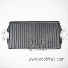 Pre-seasoned Cast Iron Double Side Griddle Pan with Wire Handles